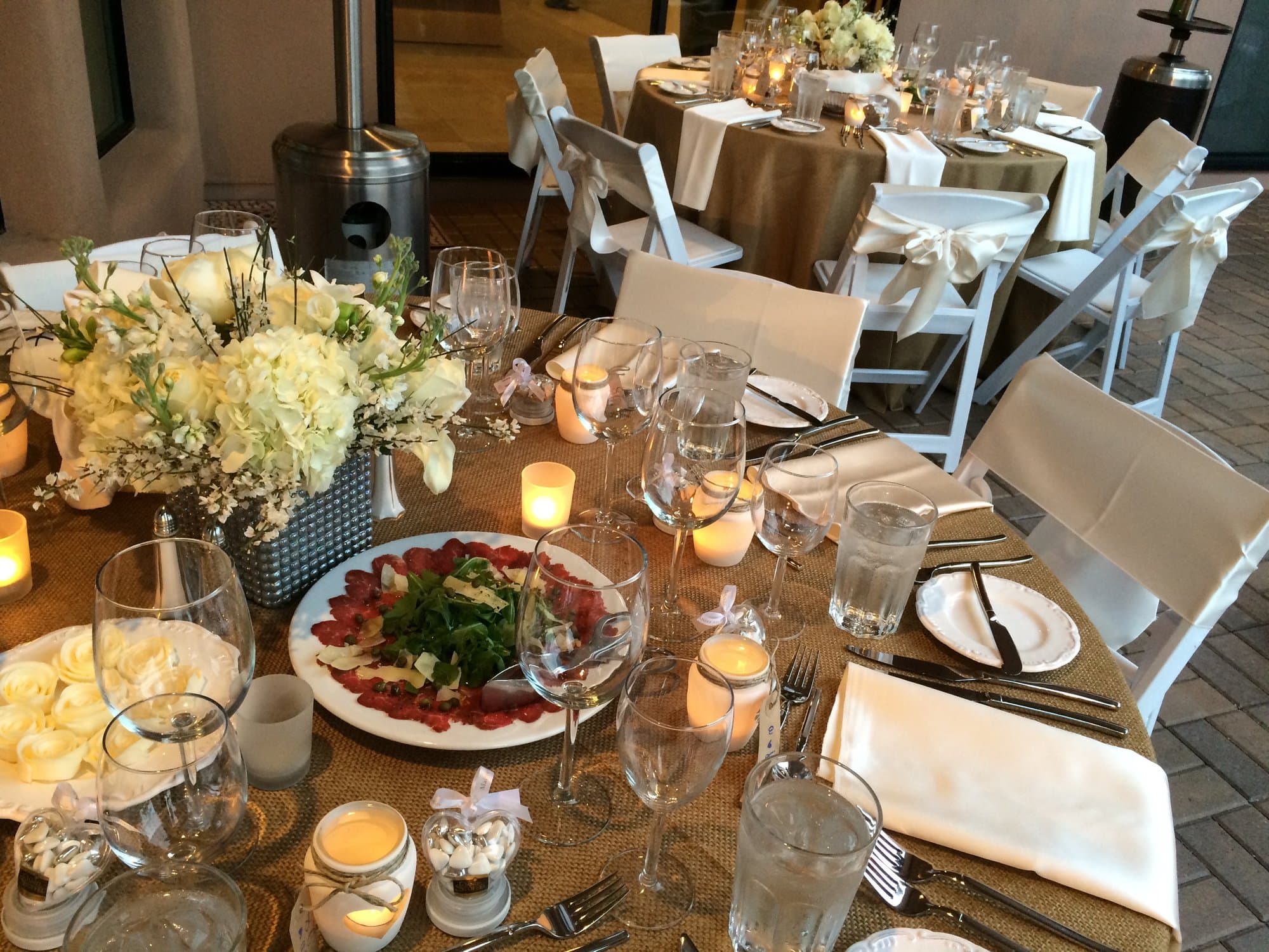 Multi-course seated wedding dinner with polished service